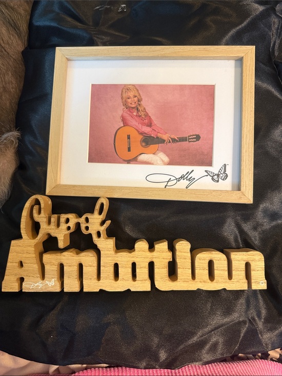 Other - Dolly Parton Framed Photograph with Signature - Wood Frame, Pink Print